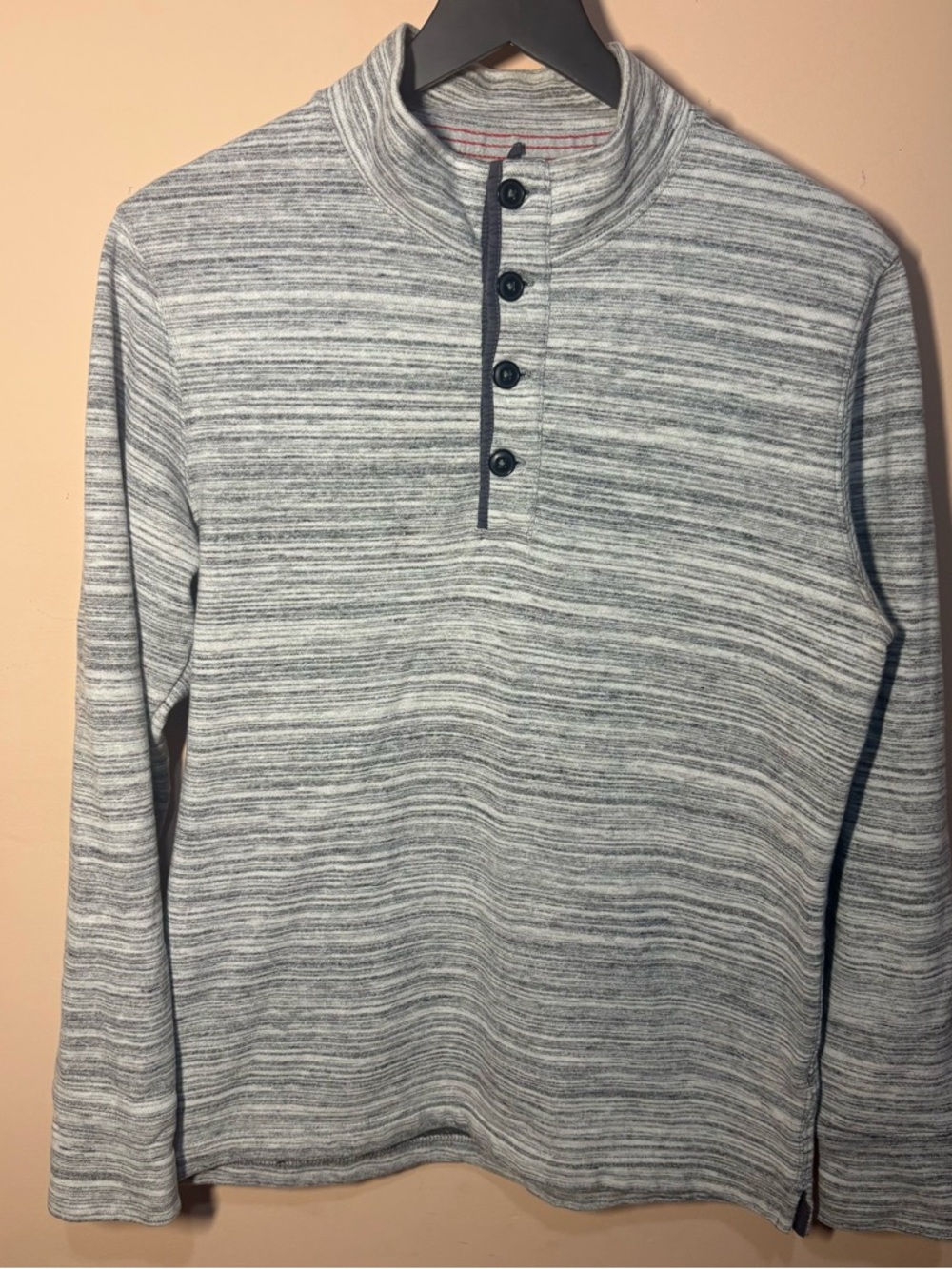 Relwen Gray Stripe Mock Neck Henley Pullover Shirt Small